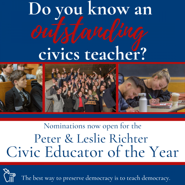 Nominate an Oregon K-12 civics educator for the Peter & Leslie Richter Civic Educator of the Year Award